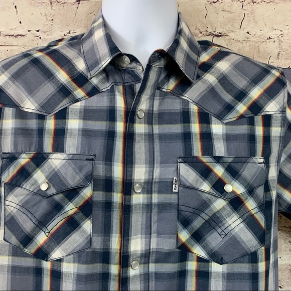 Levi Strauss Blue Plaid Pearl Snap Short Sleeve Shirt - Picture 2 of 8